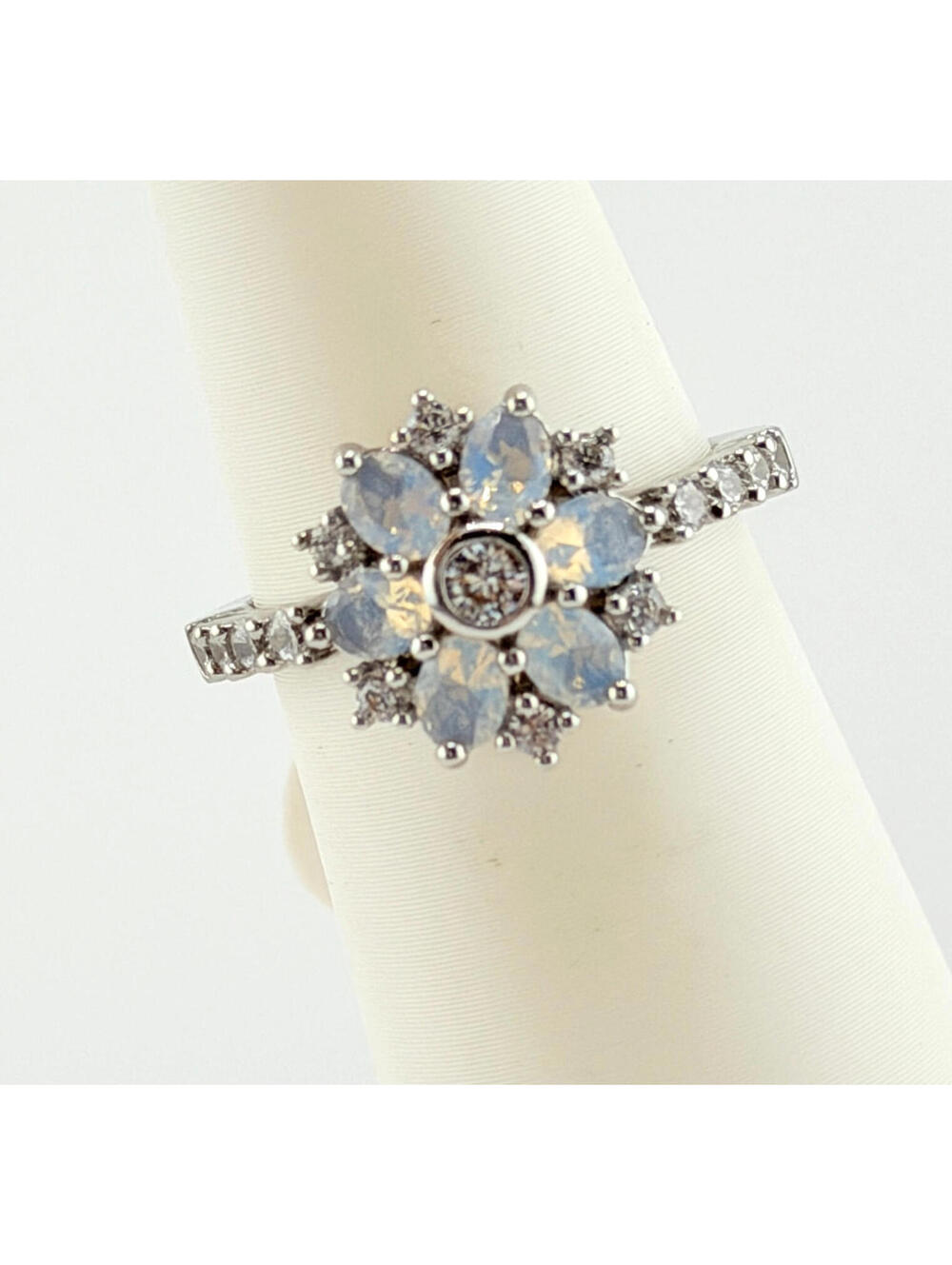 Bomb Party Flower Ring Sz 7 "Seeing Stars" White Opal Rhodium RETRO RBP3365 HTF